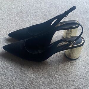 Zara Black and Gold Slingback Heels